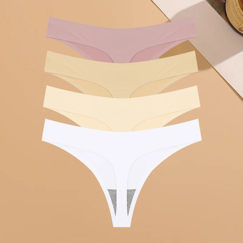 Calcinha Invisível Ultrafina Sem Costura Feminina Cintura Baixa Fio Dental Seda Gelada 4 Peças