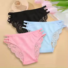 Calcinha Feminina Floral Renda Transparente Cintura Baixa 3 Peças