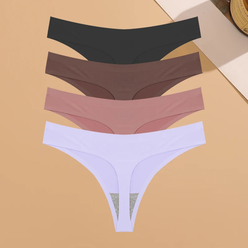 Calcinha Invisível Ultrafina Sem Costura Feminina Cintura Baixa Fio Dental Seda Gelada 4 Peças