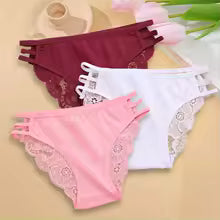 Calcinha Feminina Floral Renda Transparente Cintura Baixa 3 Peças
