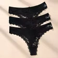 Calcinha Fio Dental Renda Transparente Feminina 3 Peças
