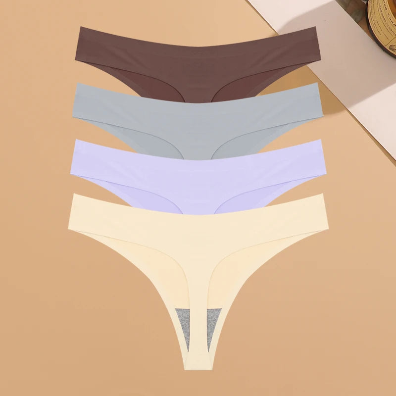 Calcinha Invisível Ultrafina Sem Costura Feminina Cintura Baixa Fio Dental Seda Gelada 4 Peças