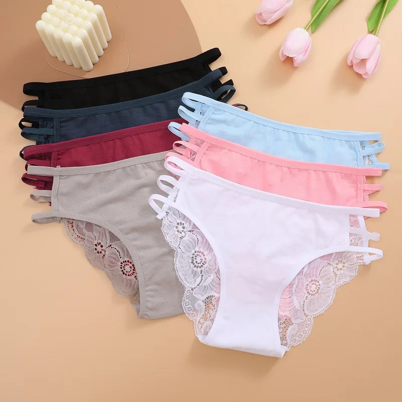 Calcinha Feminina Floral Renda Transparente Cintura Baixa 3 Peças