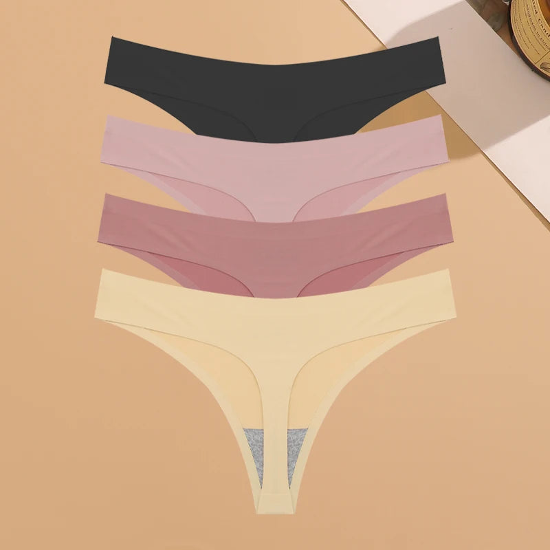 Calcinha Invisível Ultrafina Sem Costura Feminina Cintura Baixa Fio Dental Seda Gelada 4 Peças