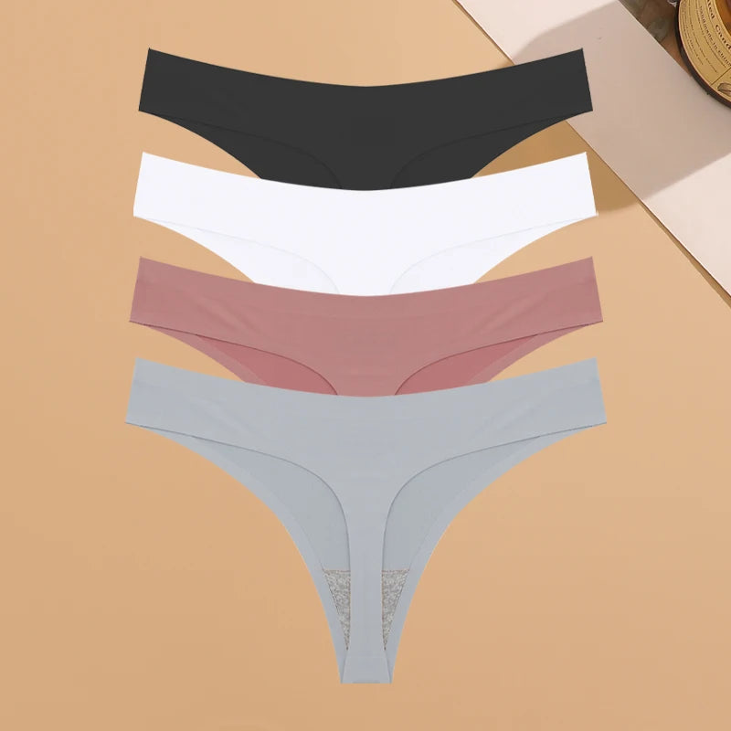 Calcinha Invisível Ultrafina Sem Costura Feminina Cintura Baixa Fio Dental Seda Gelada 4 Peças