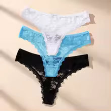 Calcinha Fio Dental Renda Transparente Feminina 3 Peças