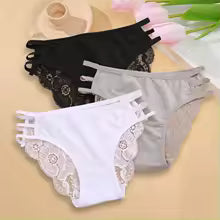 Calcinha Feminina Floral Renda Transparente Cintura Baixa 3 Peças
