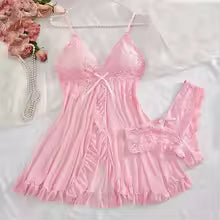 Vestido Lingerie Sexy Renda Transparente Decote V