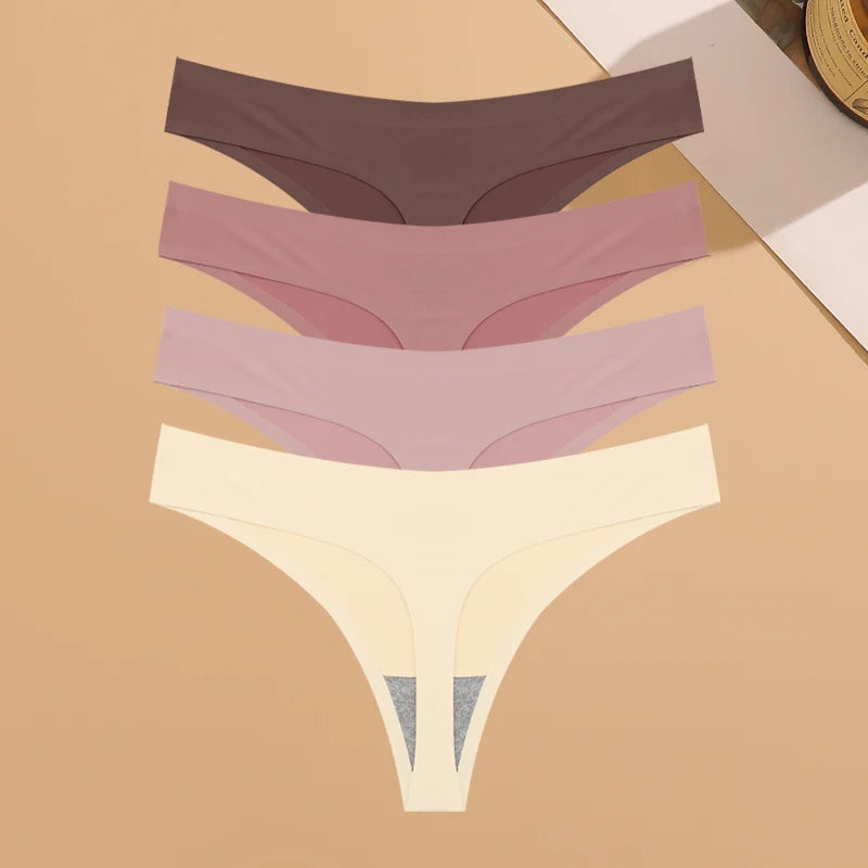 Calcinha Invisível Ultrafina Sem Costura Feminina Cintura Baixa Fio Dental Seda Gelada 4 Peças