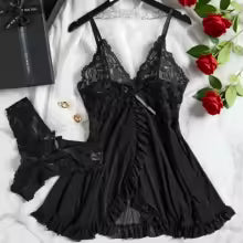 Vestido Lingerie Sexy Renda Transparente Decote V