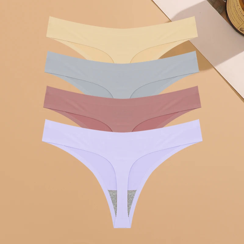 Calcinha Invisível Ultrafina Sem Costura Feminina Cintura Baixa Fio Dental Seda Gelada 4 Peças