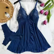 Vestido Lingerie Sexy Renda Transparente Decote V