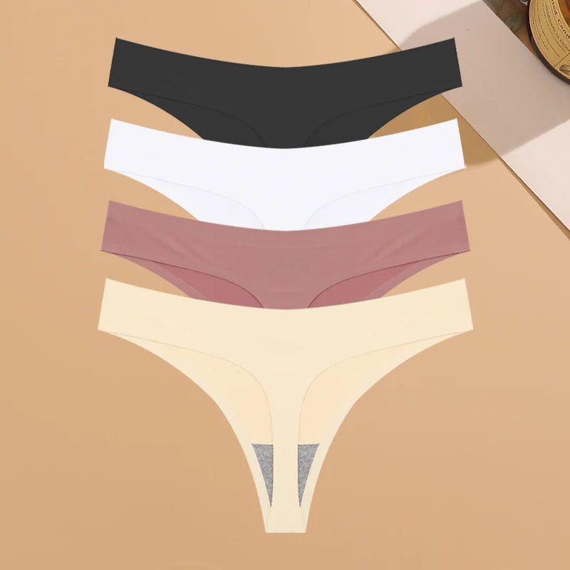 Calcinha Invisível Ultrafina Sem Costura Feminina Cintura Baixa Fio Dental Seda Gelada 4 Peças