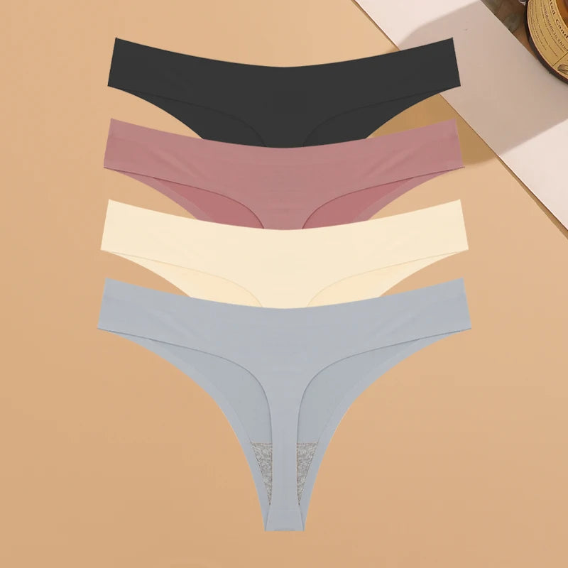Calcinha Invisível Ultrafina Sem Costura Feminina Cintura Baixa Fio Dental Seda Gelada 4 Peças