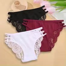 Calcinha Feminina Floral Renda Transparente Cintura Baixa 3 Peças