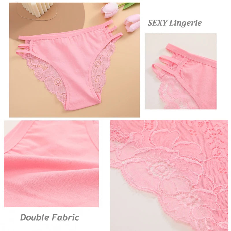 Calcinha Feminina Floral Renda Transparente Cintura Baixa 3 Peças
