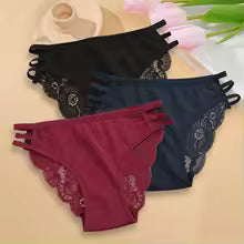 Calcinha Feminina Floral Renda Transparente Cintura Baixa 3 Peças