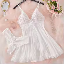 Vestido Lingerie Sexy Renda Transparente Decote V