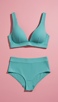 Conjunto plunge azul teal com cintura alta